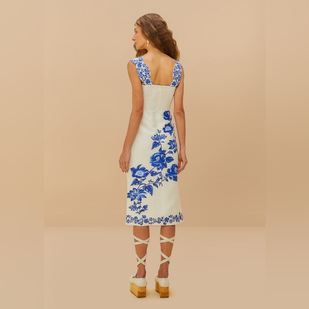Farm Rio Off-White Floral Cascade Wavy Midi Dress - Picture 7 of 8